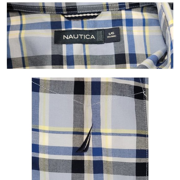 Nautica Short Sleeve Plaid Button Up Shirt Men's L - Picture 3 of 3
